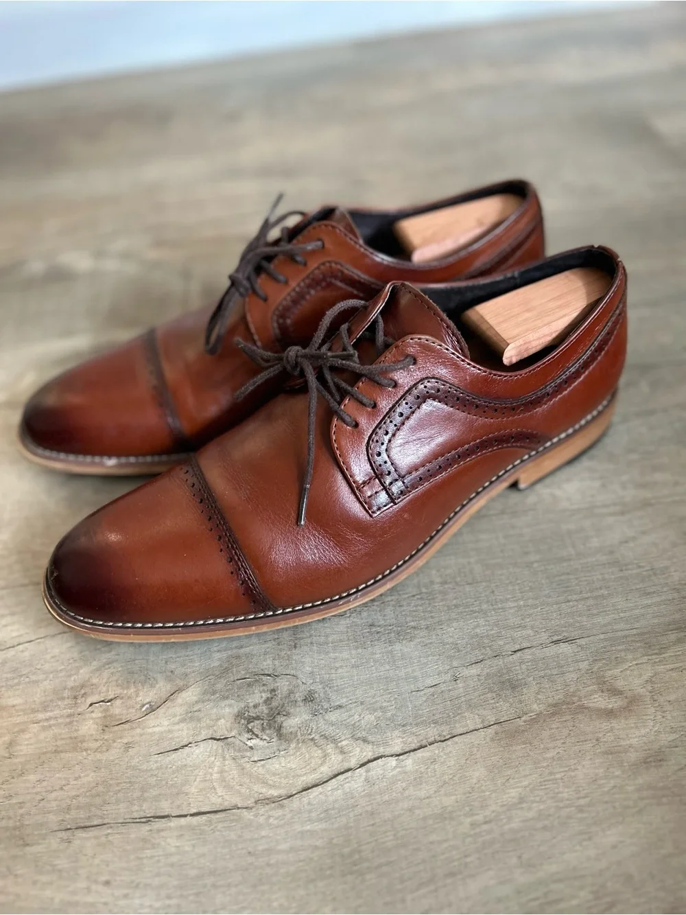 Stacy Adams Men’s Brown Leather Cap Toe Oxford Dress Shoes Size 9